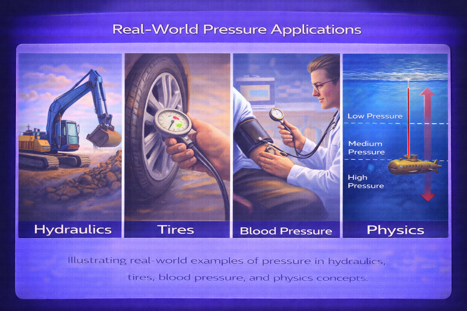 Real world pressure applications hydraulics tires blood physics examples